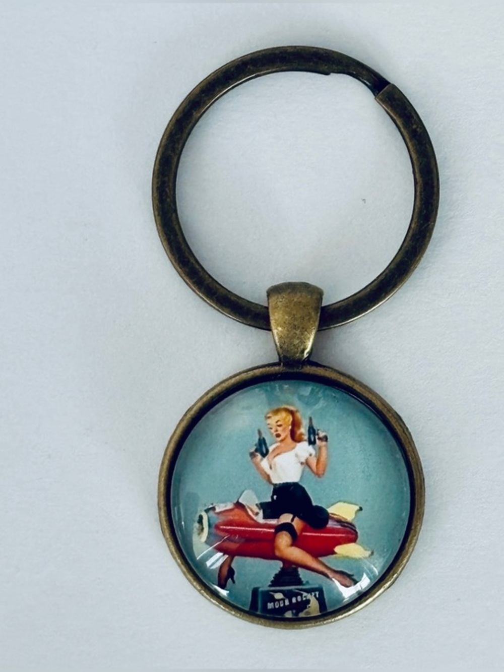 Vintage Retro Style Pin-Up Rocket Girl Keychain, NWT